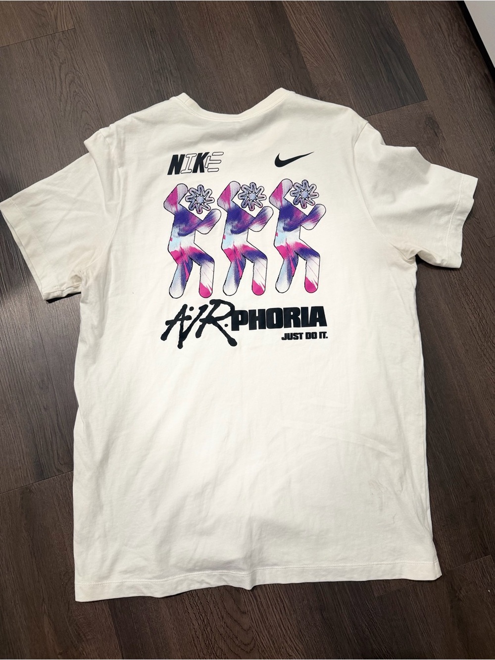 Nike White Short-Sleeve 'Airphoria' Graphic Tee with Purple & Pink Accents